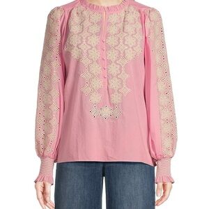Gibson Latimer Pink Top with Lace Accents